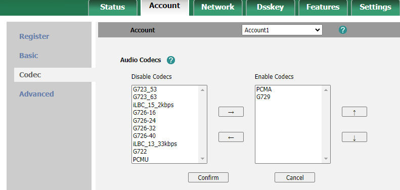 Configurazione Yealink VoipVoice codec audio