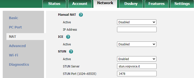 Configurazione Yealink VoipVoice configurazione stun server