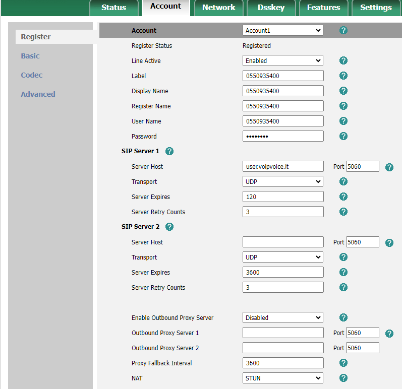 Configurazione Yealink VoipVoice attivazione stun server